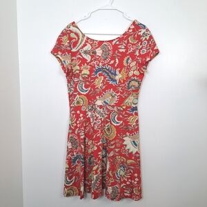 Chaps Red Multicolor Whimsical Fit & Flare Summer Short Sleeve Mini Dress Sz XL